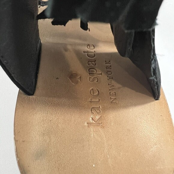 KATE SPADE ALEX Black Suede Zip Casual Fringe Flats‎ Sandals Size 8 - Picture 6 of 11